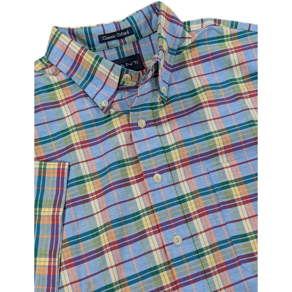 Gant Classic Oxford Shirt Mens 2XL Multicolor Plaid Madras Short Sleeve Cotton